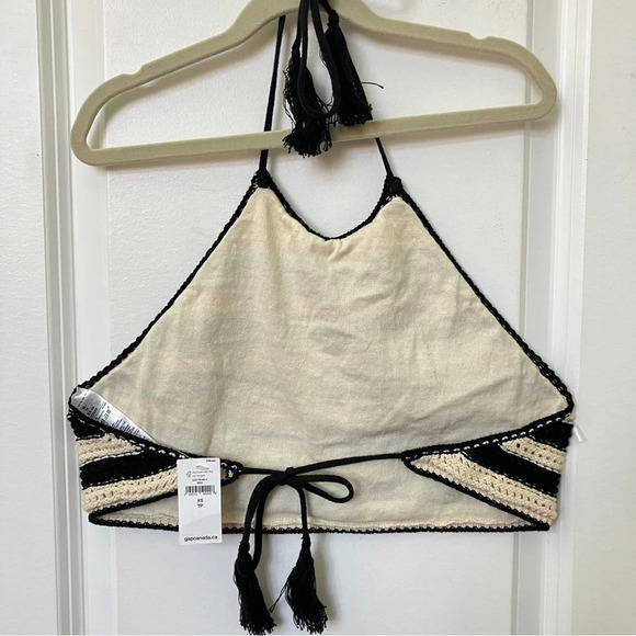 Gap Crochet Black & White Stripe Halter  Crop Top - Picture 7 of 10